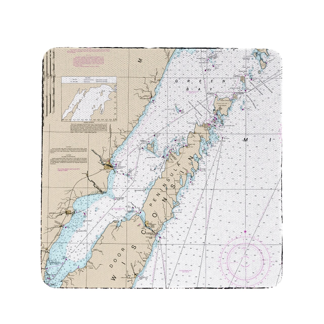Betsy Drake Door County, Green Bay, WI Nautical Map Coaster Set of 4